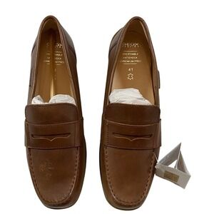 Geox Respira Mens Brown Leather Penny Loafer Driving Mocs Italian Patent 41 NEW